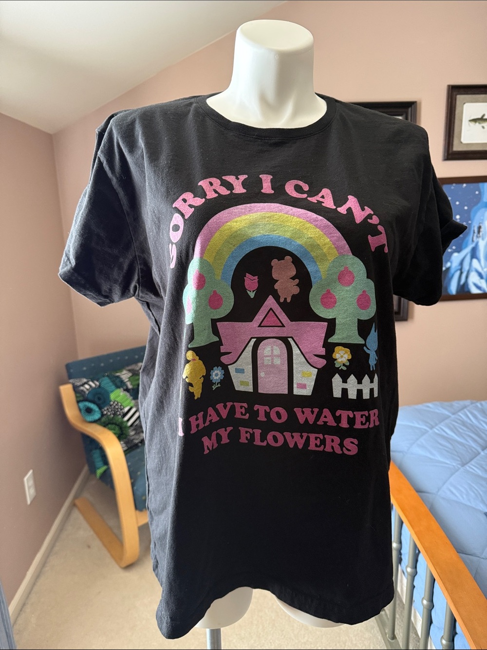Sorry I Can't I Have to Water My Flowers Animal Crossing Tee - Black